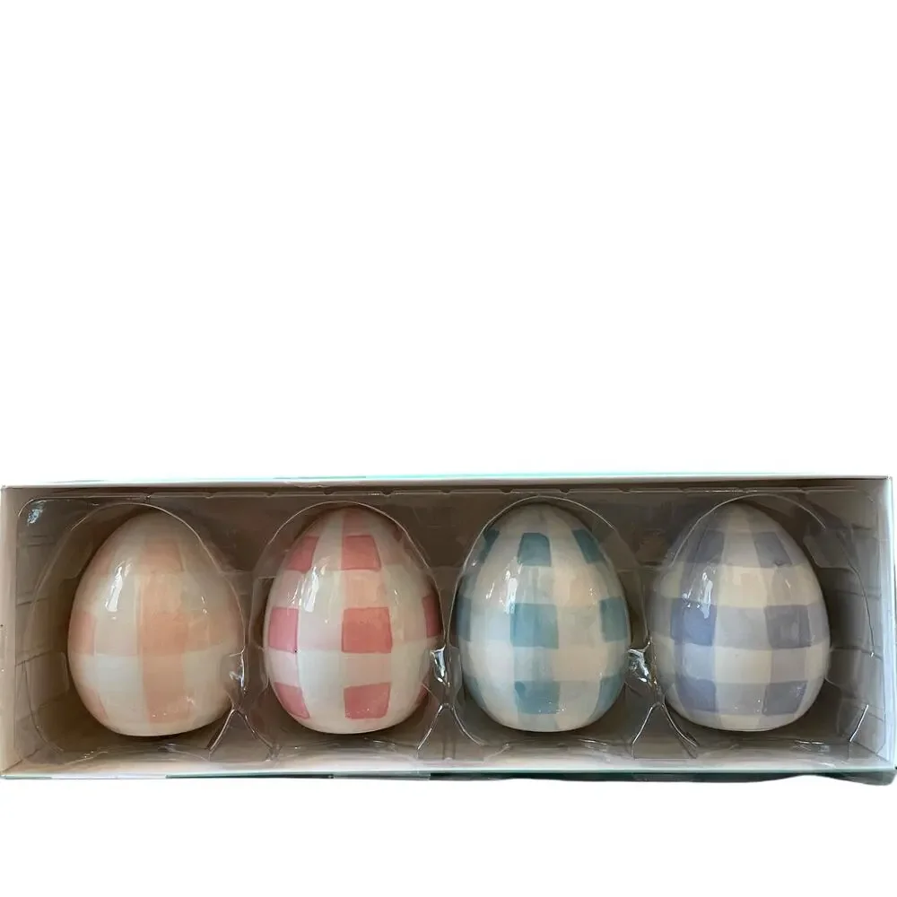 Martha Stewart Pastel Plaid Ceramic Easter Eggs Set of 4 Spring Decor NEW